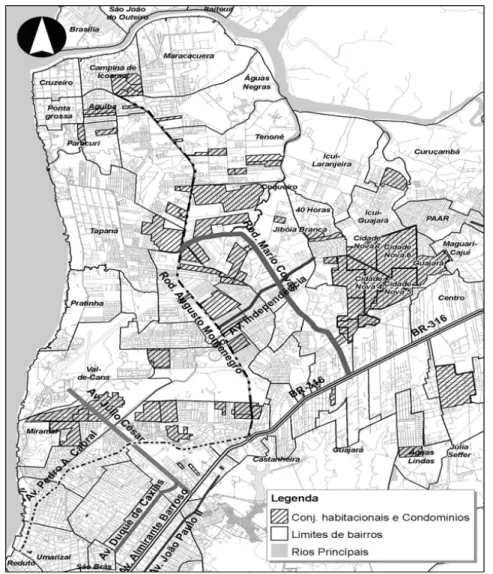 Figura 4: Mapas com indicação do crescimento da periferia por meio de condomínios e de áreas de assentamento irregulares.