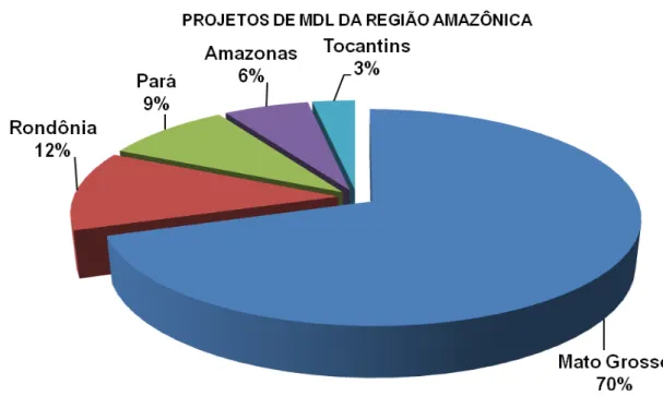 Gráfico 3 - Projetos de MDL distribuídos na Região Amazônica até dezembro de 2009. 