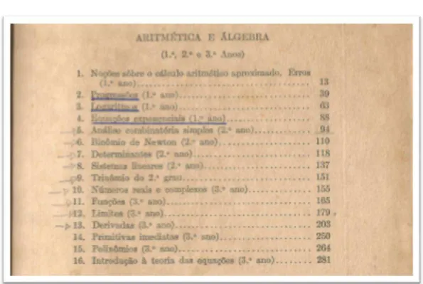 FOTO 5 - Índice,  “Aritmética e Álgebra” . 