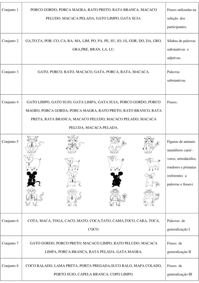 Figura 1. Conjuntos de estímulos utilizados no estudo. 