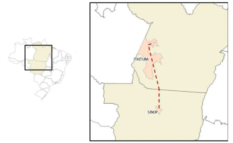Figura 1: Traçado do Ferrogrão (EF-170), entre os estados do Mato Grosso e Pará. 