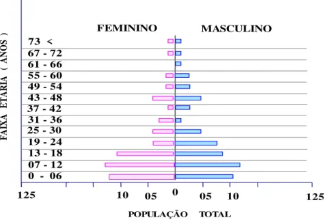 Figura 6. Demonstrativo do perfil da população do rio Araraiana segundo a  idade e o gênero