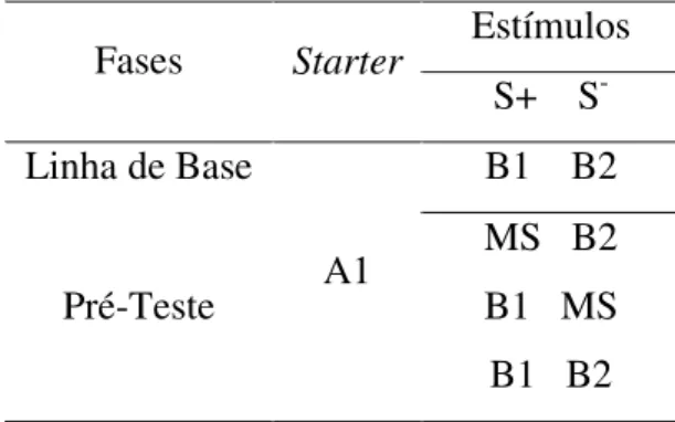 Tabela  2.  Estímulos  apresentados  no  pré-teste  do  Experimento  II.  ES  =  número  de  escolhas; MS = máscara