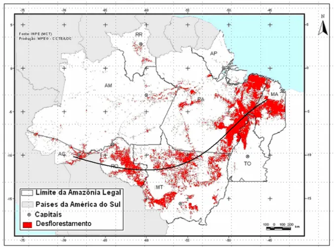 Figura 2. Desflorestamento acumulado da Amazônia Legal (2009). Fonte: (INPE, 2010). 