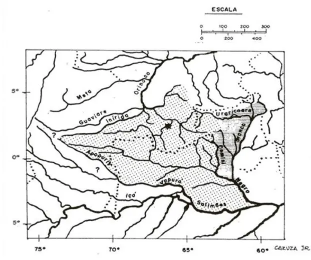Figura  2:  Distribuição  geográfica  de  S.  s.  cassiquiarensis  proposta  por  Silva  Júnior,  retirado do mesmo autor (Silva Júnior, 1992)