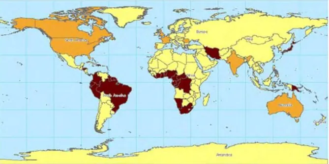 Figura 3: Prevalência Mundial do HTLV-1.  