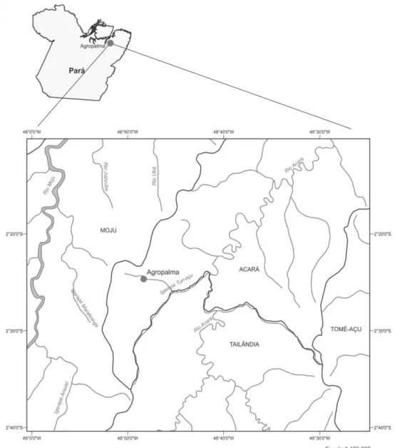 Figura  1:  Localização  do  Complexo  Agroindustrial  do  Grupo  Agropalma,  Pará,  Brasil
