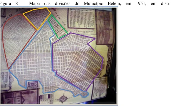 Figura  8  –   Mapa  das  divisões  do  Município  Belém,  em  1951,  em  distrito.