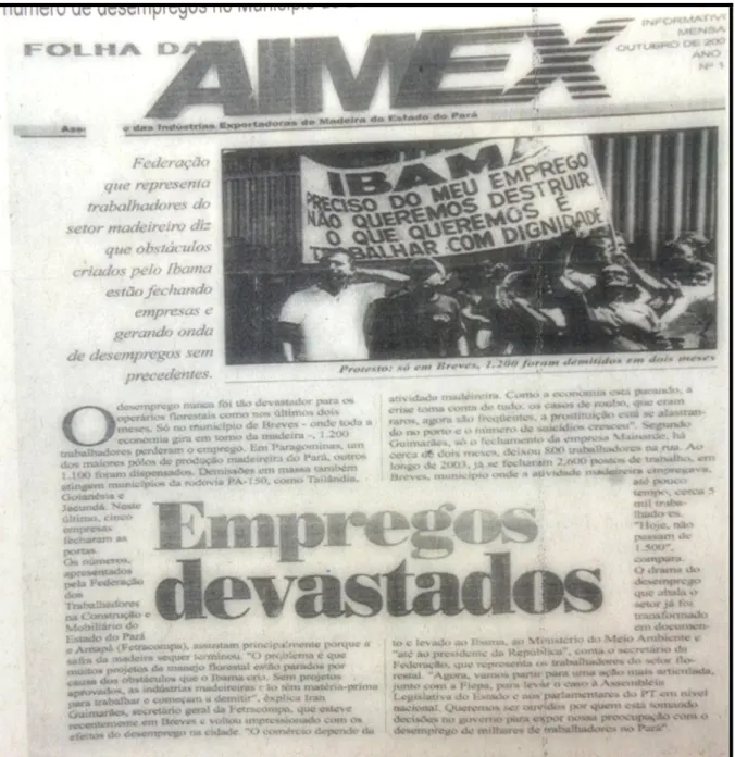 Figura 4 – Nota da Folha da AIMEX Sobre o Protesto dos Trabalhadores em Breves (PA) Contra as Ações do  IBAMA Exigidas ao Setor Madeireiro
