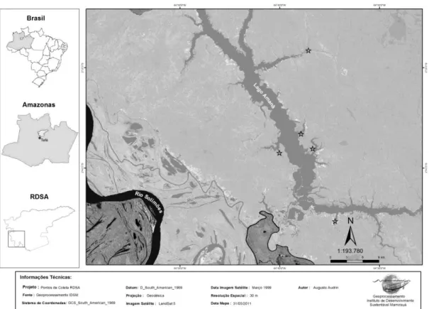 Figura 5: Mapa indicando os pontos de coleta na RDSA. 