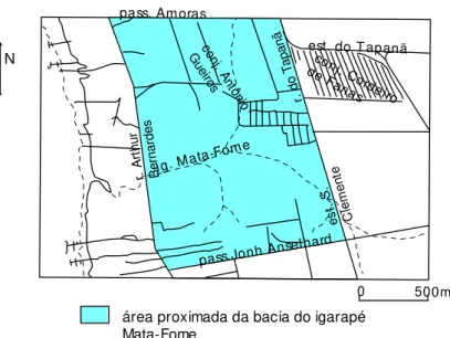 Figura 6: Limites aproximados da Bacia Hidrográfica do Igarapé Mata Fome. Fonte: 