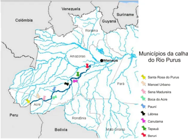 Figura 1: Mapa do Rio Purus. Fonte: RAVENA-CAÑETE et al, 2010. 