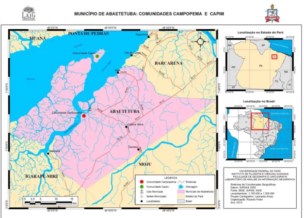 Figura 7 - Localização das comunidades Campompema e Capim no município de Abaetetuba 