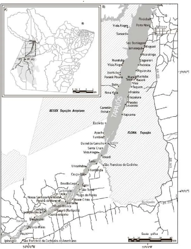 Figura 1: Localização das comunidades participantes do estudo. Fonte: Amaral et al., 2013