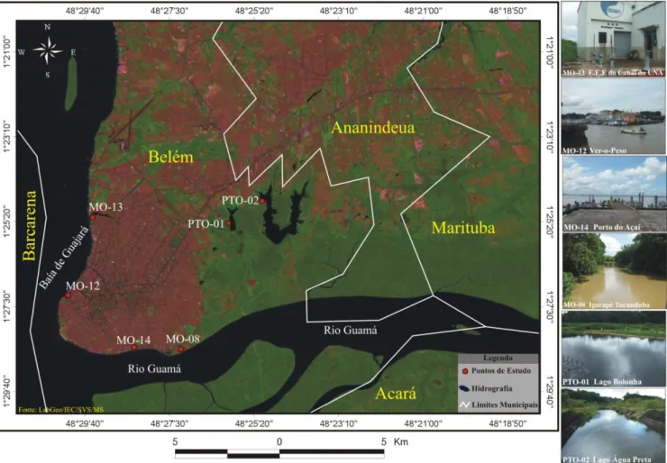 Figura  6-  Localização  do  município  de  Belém,  Pará,  Brasil  e  dos  seis  pontos  de  coleta         utilizados no estudo