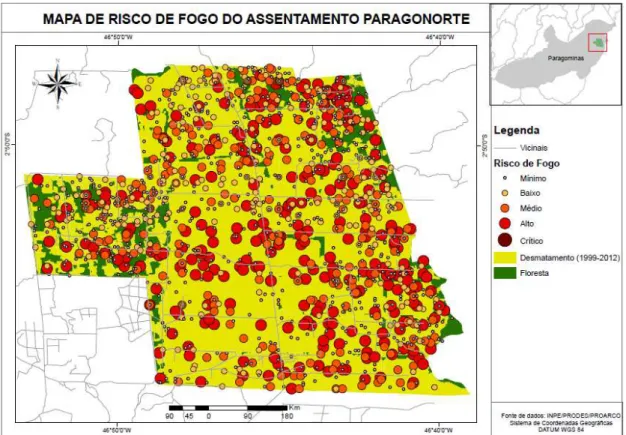 Figura 12: Mapa de risco de fogo do Assentamento Paragonorte Fonte: INPE/PROARCO (1999-2012) 