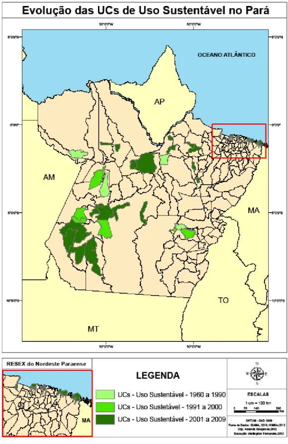 Figura 04 – Mapa de evolução das UCs de uso sustentável no Pará. 