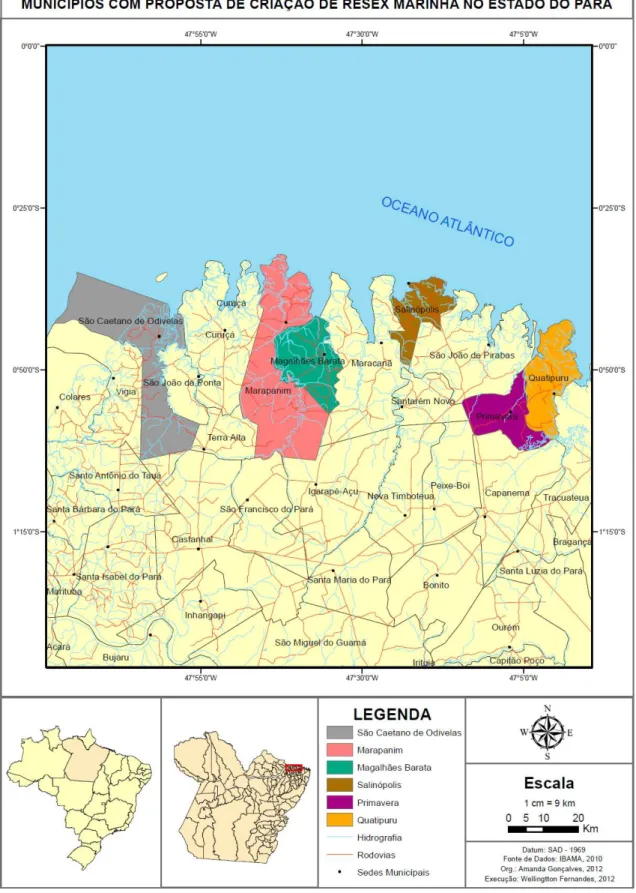Figura 06 –  Mapa dos  municípios com proposta de criação de RESEX  no Estado do  Pará
