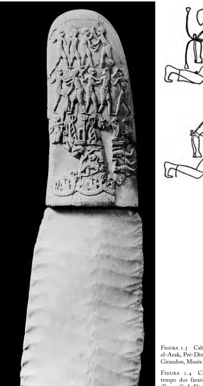 Figura 1.3  Cabo da faca de Djebel  el -Arak, Pré -Dinástico Tardio. (Foto  Giraudon, Musée du Louvre.)  Figura  1.4  Cativos  semitas  do  tempo  dos  faraós