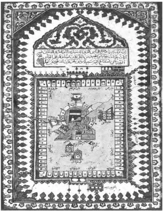 Figura 2.1  Representação da Meca. Fabricada em Iznik, esta placa reproduz, em vista aérea, o plano da  grande mesquita da Meca com os seus sete minaretes