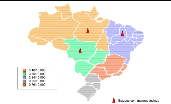 Figura 2: Prevalência da hanseníase no Brasil  Fonte: Adaptada pelo autor 