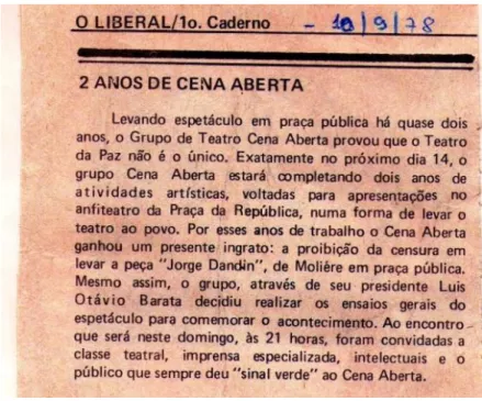 Figura 17: matéria no jornal O Liberal. 1978. 