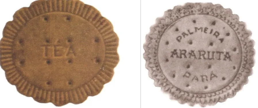 Figura 1 e 2 : Bolachas doces da Fábrica Palmeira inclusive a tea e a outra de araruta com o nome  da Fábrica