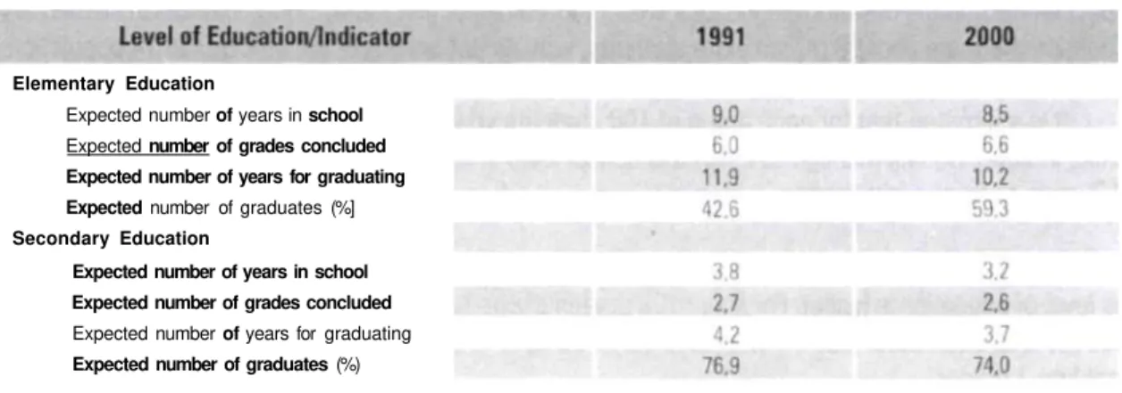 Table 14 - Efficiency Education Indicators by Level of Education - Brazil - 1991-2000 