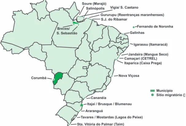 Figura 2.6 – Sítios de realização de inquéritos sorológicos em aves  migratórias. Brasil, 2003-2006