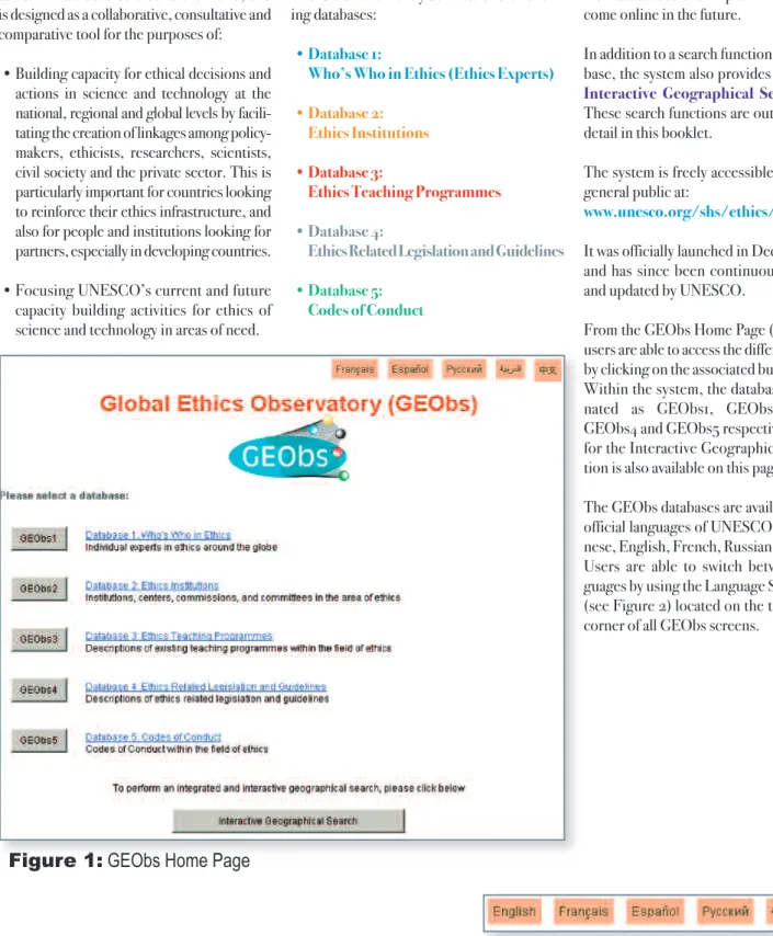 Figure 2: GEObs Language Selection ToolFigure 1:GEObs Home Page