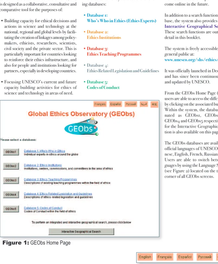 Figure 2: GEObs Language Selection ToolFigure 1:GEObs Home Page
