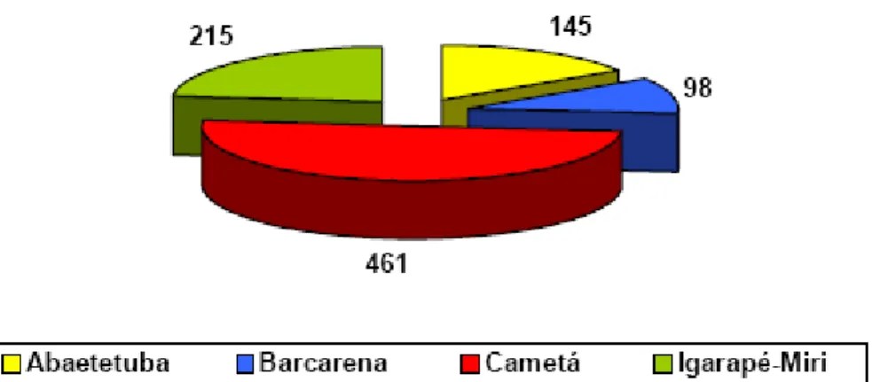 Figura 3: Número de famílias organizadas em cooperativas por municípios que formaram  o Consórcio de Comercialização em 2005