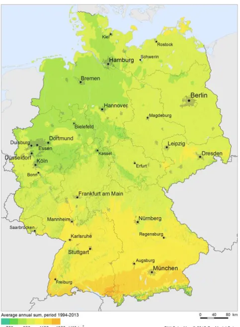 Figura 9. Irradiação normal direta da Alemanha (Fonte: Adaptado de [14]). 