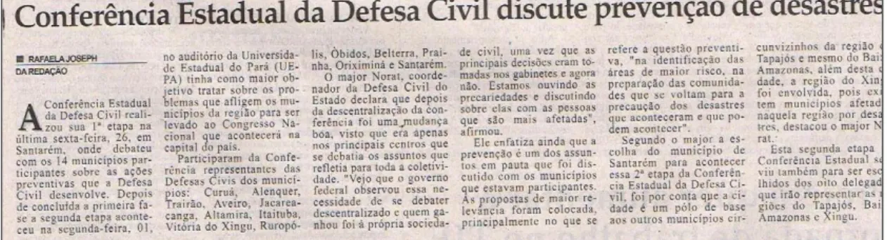 Figura 17: Conferência Estadual da Defesa Civil discute prevenção de desastres. Edição de 5 a 11 de  Fevereiro de 2010, Jornal de Santarém e Baixo Amazonas