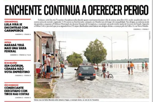 Figura  28:  Enchente  continua  a  oferecer  perigo.  Edição  de  12  a  14  de  Fevereiro  de  2009,  Jornal  Correio do Tocantins