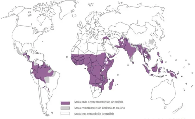 Figura 1- Distribuição global da malária segundo o risco de transmissão. 