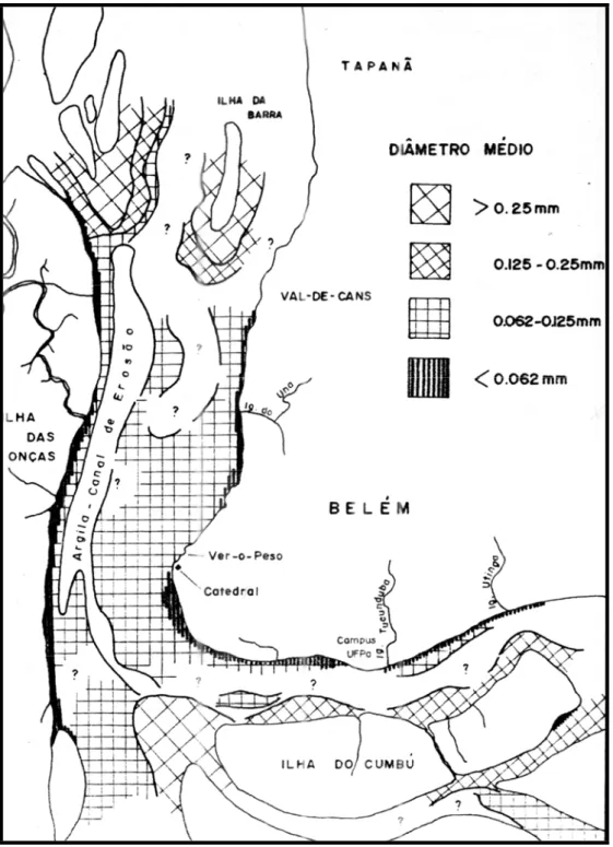 Figura 3.6 - Mapa de distribuição do diâmetro médio dos sedimentos da Baía do  Guajará (Fonte: Pinheiro 1987)