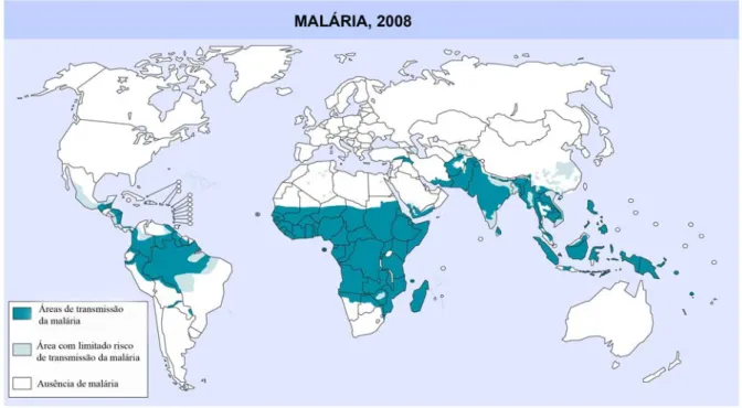 Figura 1 – Distribuição Geográfica da Malária  Fonte: WHO, 2008 