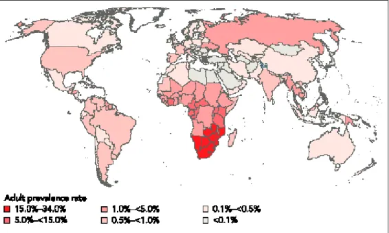 Figura 7 - Visão global de adultos vivendo com Aids em 2005. 