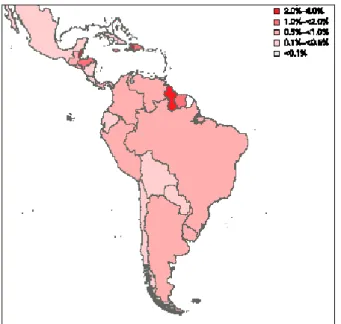 Figura 8 - Prevalência de HIV (%) em adultos na América Latina e Caribe em  2005. 
