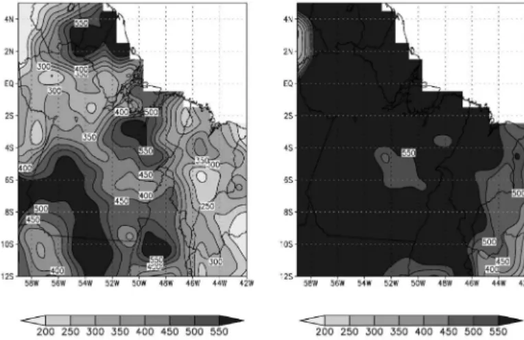 Figure 3 – Continental accumulated precipitation based on raingauges as provided by the GPCP for January-February of 2010 (left) and 2011 (right).