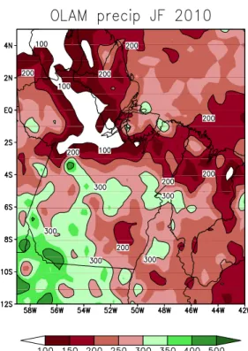 Figure 7 - Accumulated precipitation (mm) for January-February for 2010 (left) and 2011 (right).