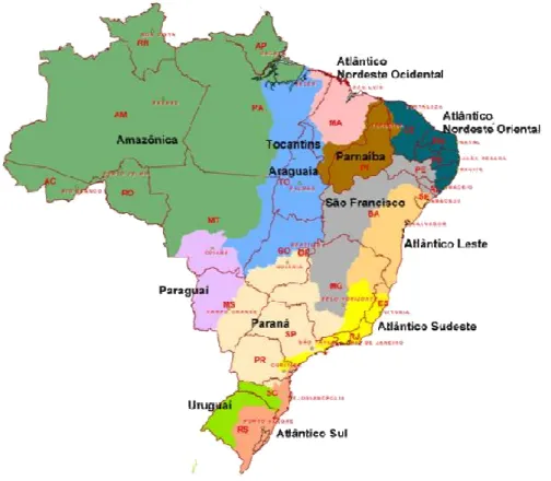 Figura 1  Localização das Regiões Hidrográficas nacionais.  Fonte: MMA/SRH (2006a, b, c) 