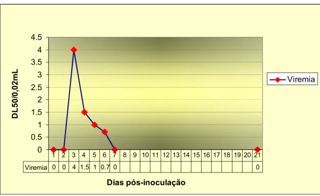 Figura 11 - Viremia da cepa BE AR 633512 do 1º ao 7º dia e com 21 dias pós- pós-inoculação