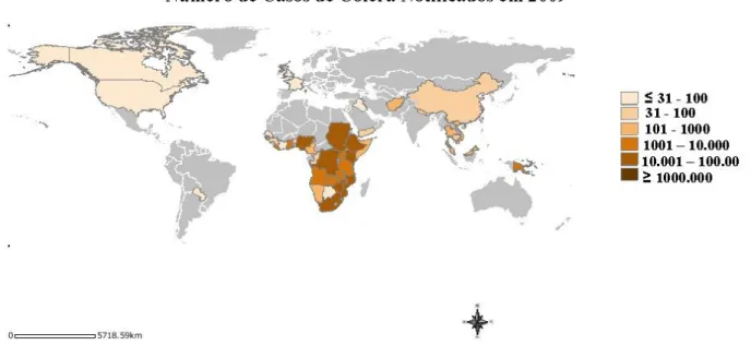 Figura 1 - Número de casos de cólera no mundo durante o ano de 2009. 