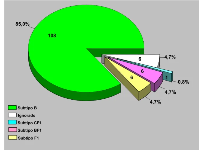 Figura 4  −  Genotipagem  dos subtipos de HIV-1 nos estados do Amazonas e Pará,  2002-2006 