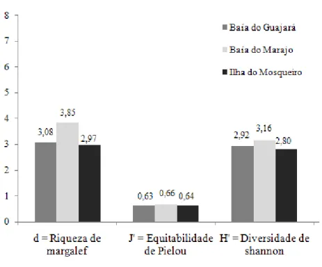 Figura 13. Análise dos índices ecológicos de diversidade por área de estudo 