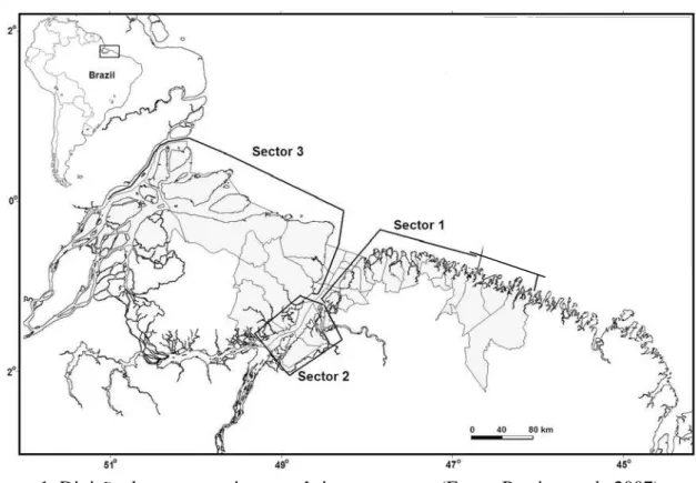 Figura 1. Divisão da zona costeira amazônica em setores (Fonte: Pereira et al., 2007)