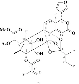 Figura  4:  Estrutura  química  do  limonoide  L3,  isolado  de  folhas  de  Swietenia  macrophylla  (Meliaceae)