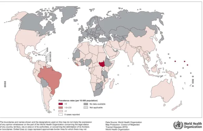 Figura  3.  Prevalência  da  hanseníase  no  mundo  no  ano  2011,  por  10.000  habitantes